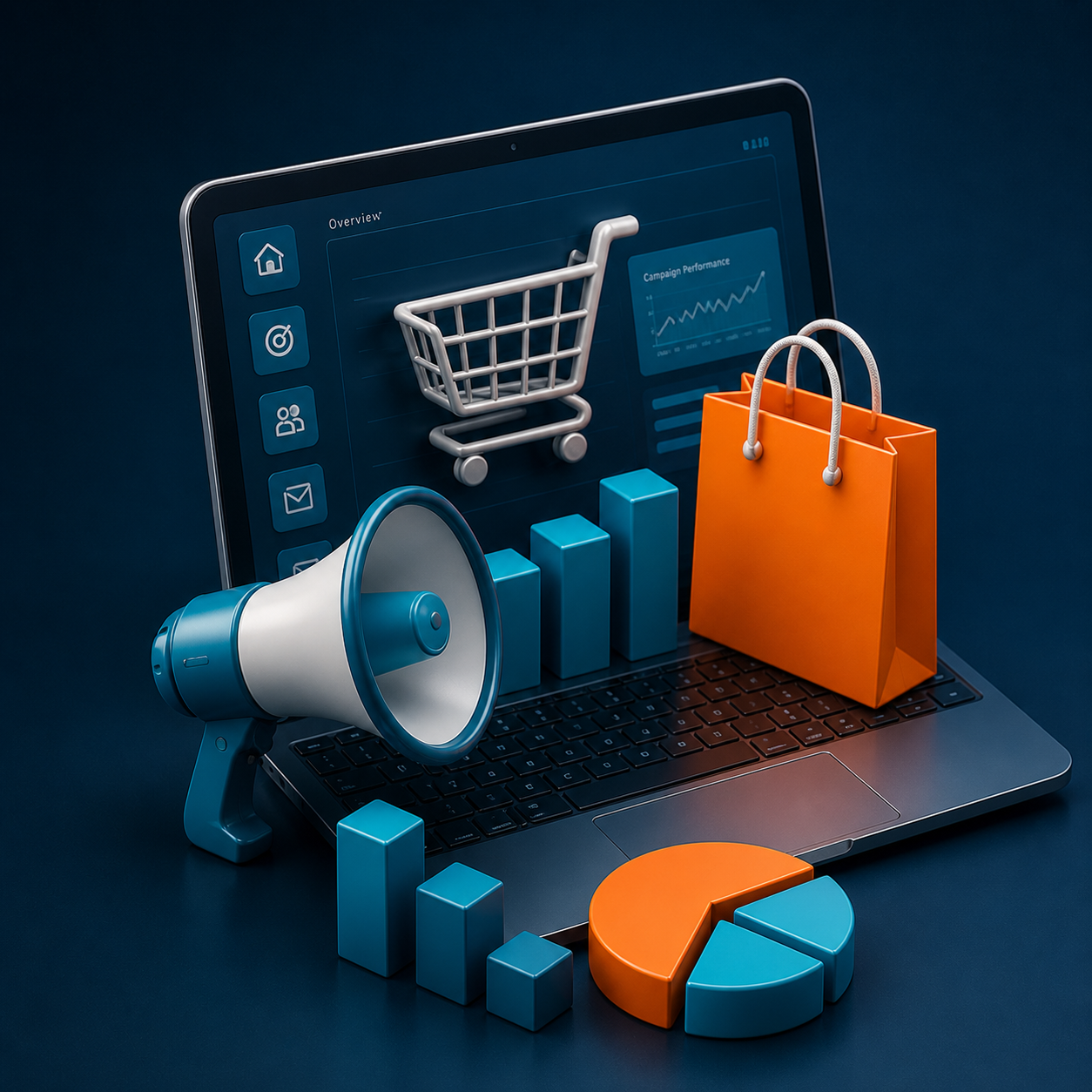 Consultoria empresarial com estratégias de marketing baseadas em análise de dados, crescimento de vendas e desempenho de negócios